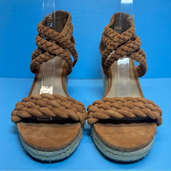Tory Burch Bailey Braided Ankle Strap SOHO Lux Suede Espadrille Wedge Sandals 9 - Picture 2 of 13